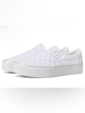 Vans White/Silver Metallic Checkerboard Slip-On Platform Sneakers